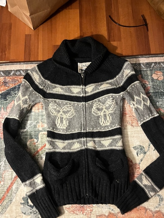 TNA Sweaters - TNA  Black & Gray Zip-Up Fair Isle Sweater